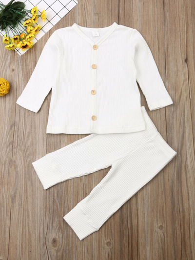 Baby Sleepytime Button-Down Long Sleeve Shirt and Legging Set White