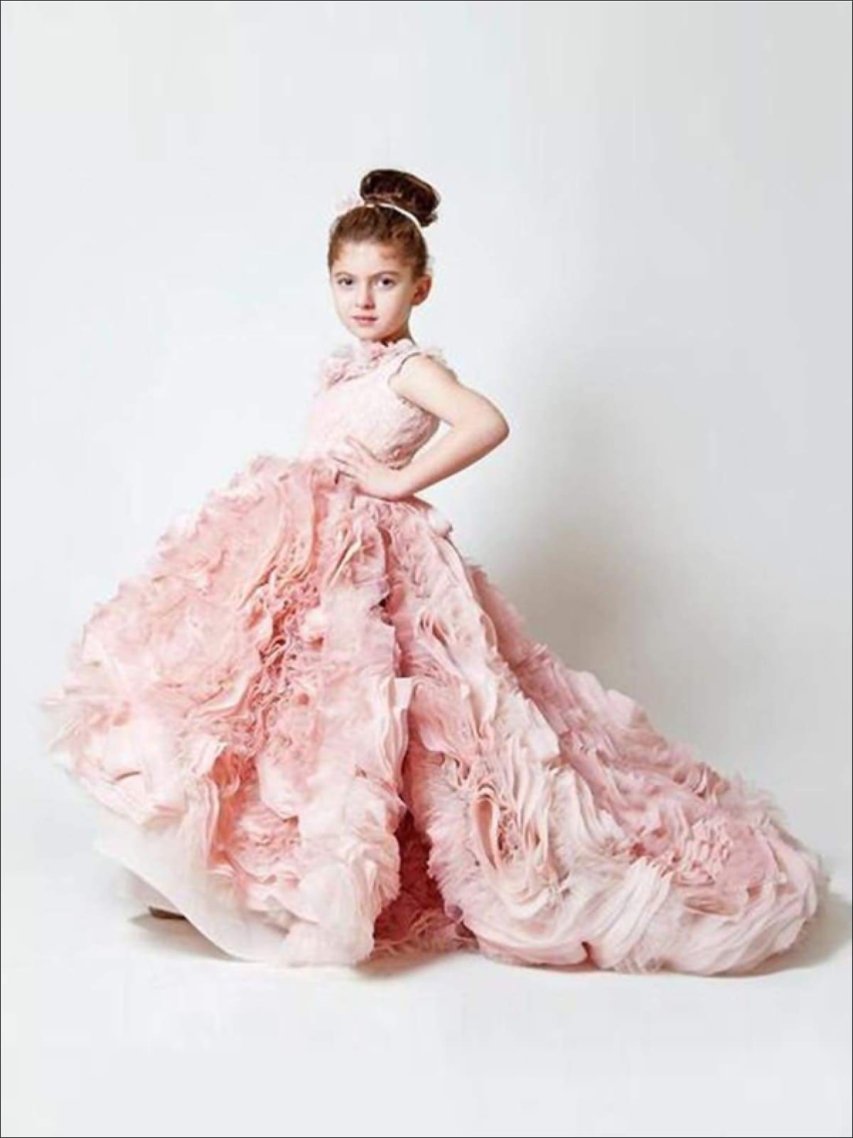 Flower Girl Dresses  Square Neckline Collar Hi-Lo Ruffle Train Dress – Mia  Belle Girls