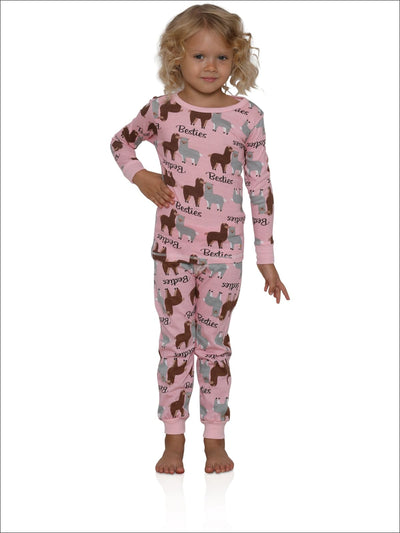 Cozy Couture Big Girls Llama Besties Pink Cotton Pajamas