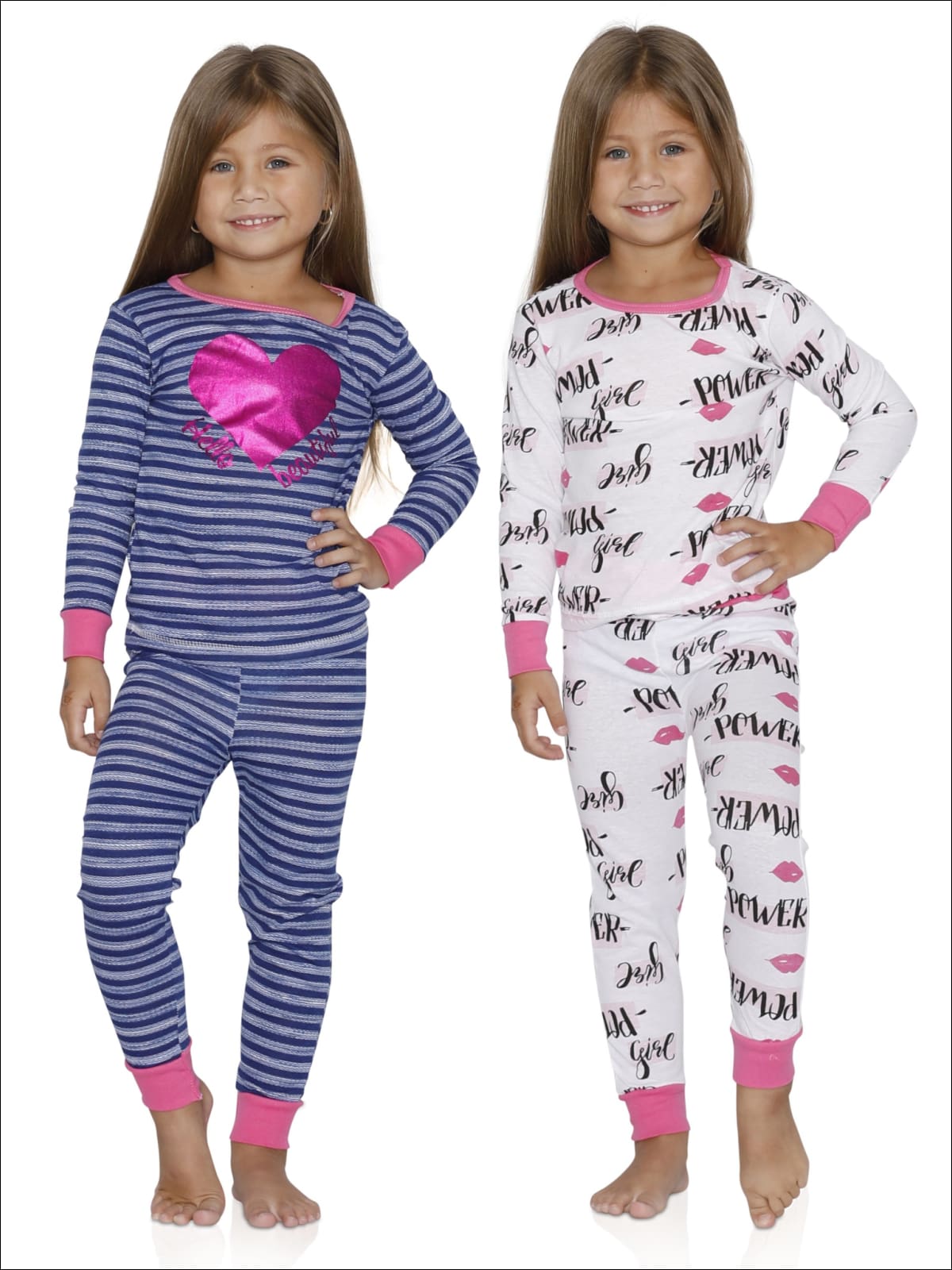 Cozy Couture Girls 4 Piece Love Girls Power and Hello Beautiful Cotton Pajamas