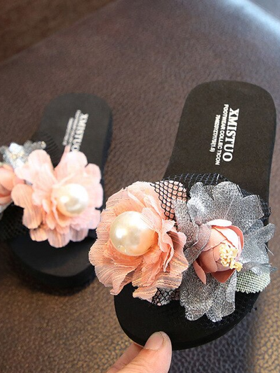 Girls Spring Flowers and Pearls Slides By Liv and Mia - Pink