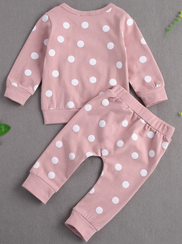 Baby Precious Polka Dot Long Sleeve Shirt And Legging Set Pink