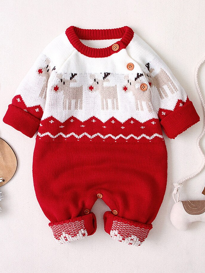 Baby Little Reindeer Long-Sleeved Knit Onesie - Mia Belle Girls