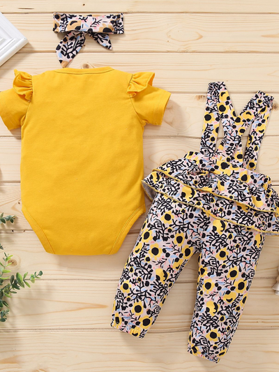 Baby Precious Petal Overall Short Sleeve Romper Pullover Set Yellow