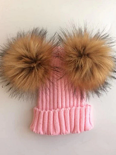 Baby Faux Fur Pom Pom Kint Bobble Hat - Mia Belle Girls