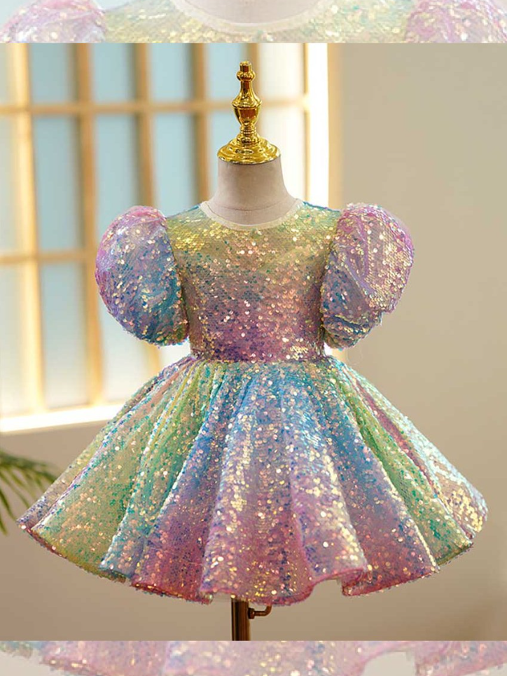 Rainbow Sequin Dress | Little Girls Formal Dress - Mia Belle Girls