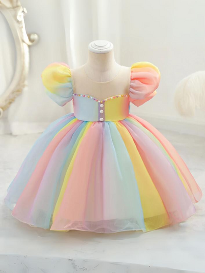 Mia Belle Girls Puff Sleeve Tulle Gown | Girls Spring Dresses