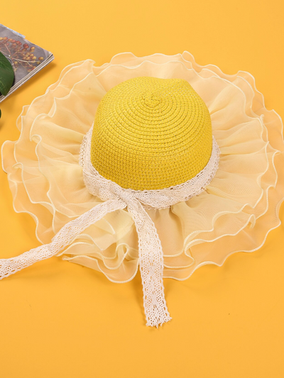 Girls Tulle Brim Straw Hat - Yellow | Girls Accessories - Mia Belle Girls
