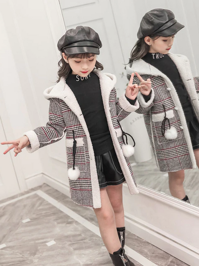 Toddler Clothing Sale | Stylish Black Plaid Hoodie Coat | Girls Boutique