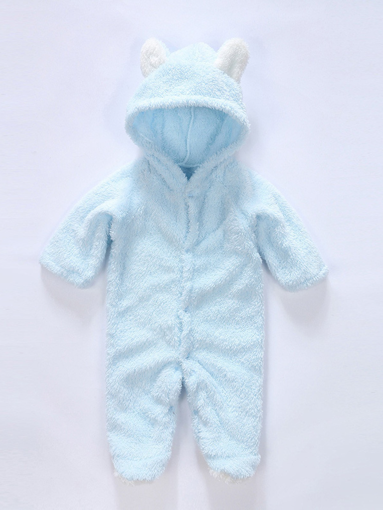 Baby Little Teddy Bear Fleece Onesie with Footies - Blue