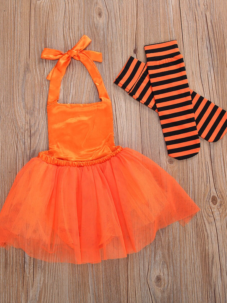 Baby Sequin Jack-O-Lantern Halloween Costume Set - Mia Belle Girls