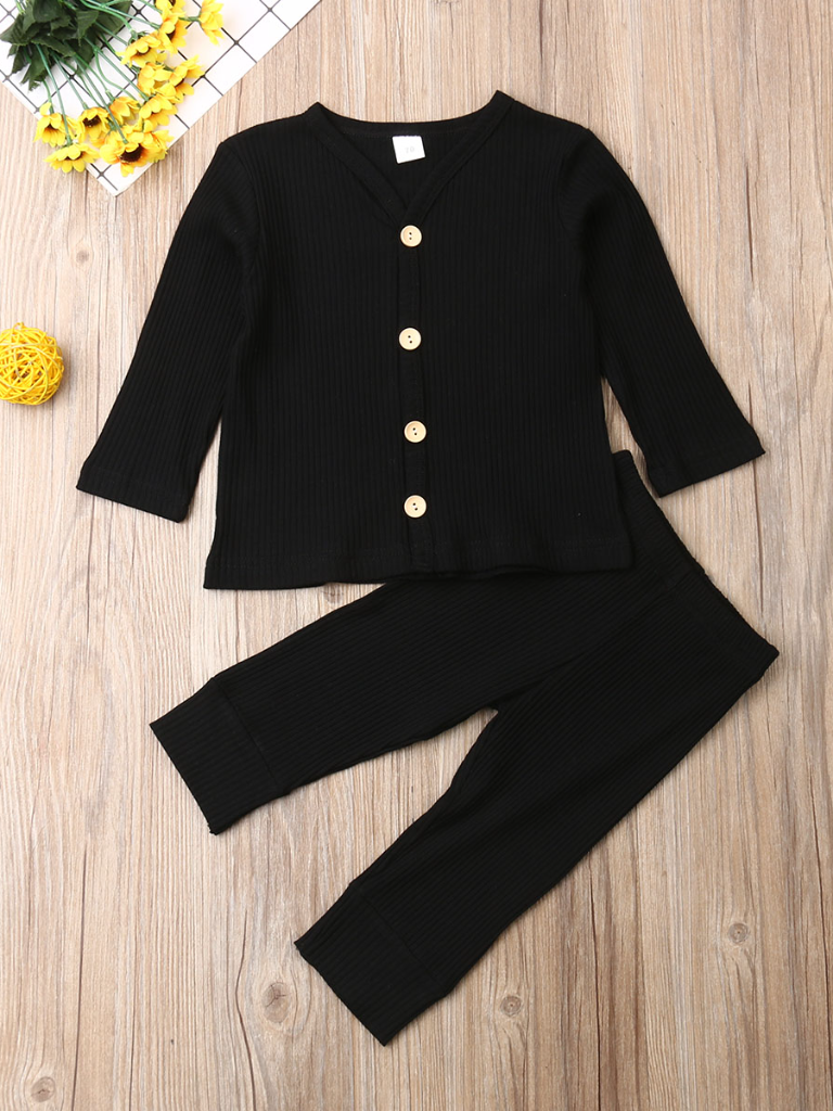 Baby Sleepytime Button-Down Long Sleeve Shirt and Legging Set Black