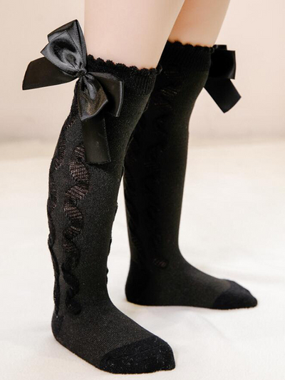 Everyday Accessories For Girls | Cascading Swirl Bow Knee High Socks
