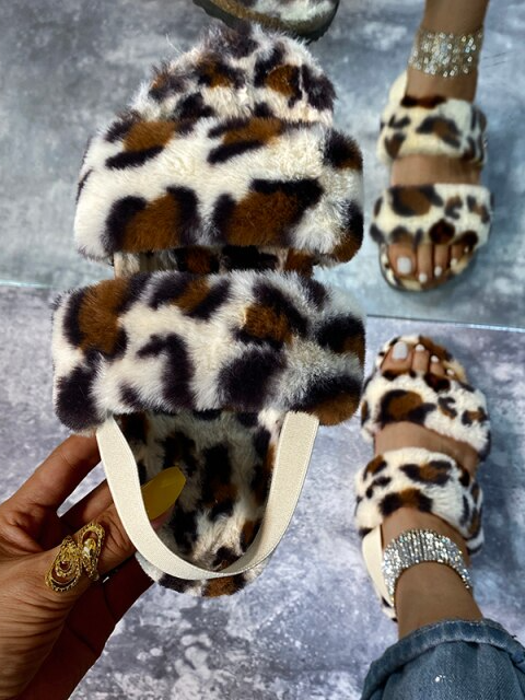 Women's Leopard Fuzzy Slides By Liv and Mia - Mia Belle Girls