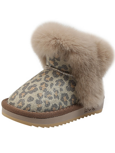 Shoes By Liv & Mia | Girls Animal Print Glitter Plush Ankle Boots