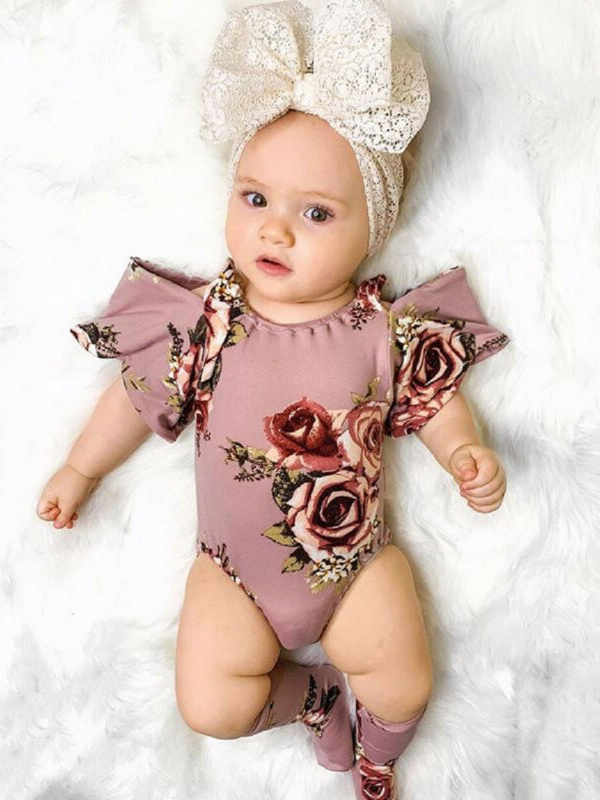 Baby Flowers N Flare Cold Shoulder Onesie with Stockings Set