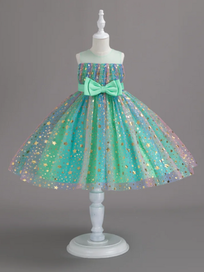 Mia Belle Girls Star Sequin Tulle Dress | Girls Spring Formal Dresses