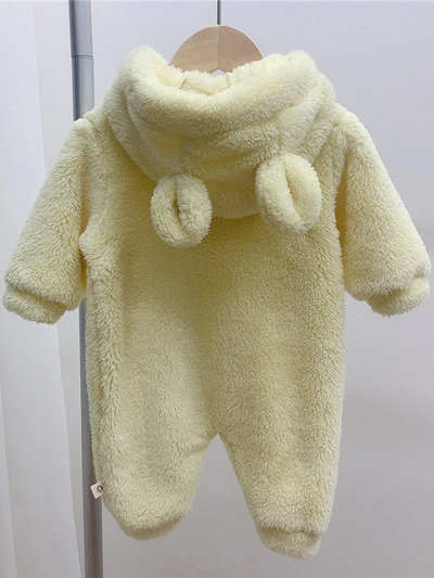 Baby Fuzzy Bear Fleece Hood Onesie Yellow