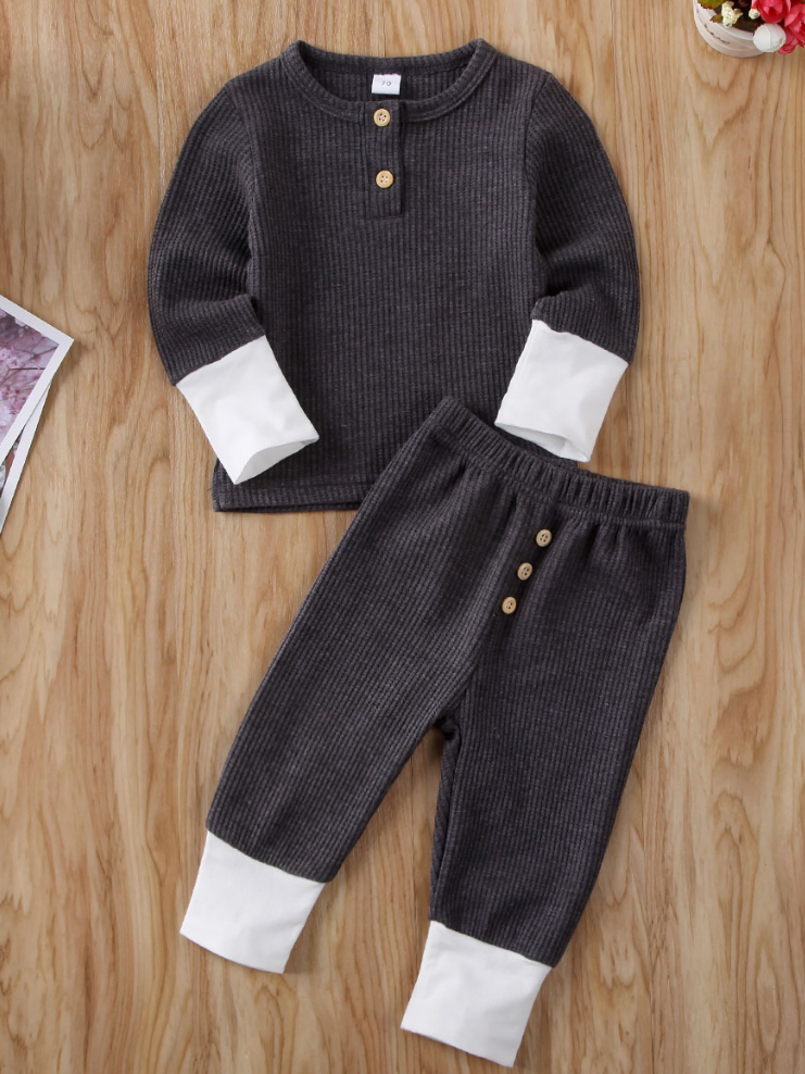 Baby At Rest Ribbed Long Sleeve Top And Legging Set Grey