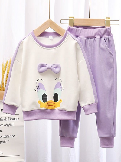 Girls jogger set features a sweater with a Daisy Duck inspired print and bow applique and cuffed sweatpants with pockets