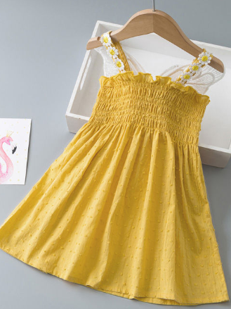 Girls Spring Dress | Embroidered Daisy Strap Fairy Wings Smocked Dress