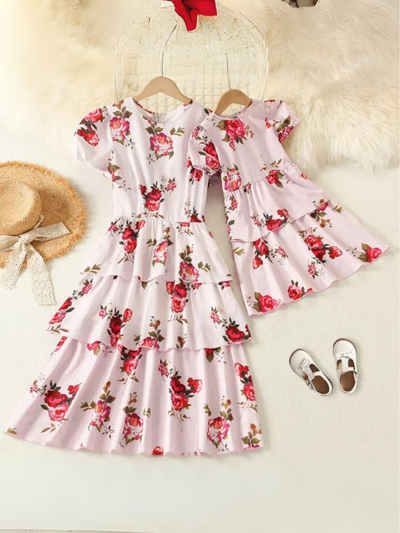 Mia Belle Girls Puff Sleeve Floral Dress | Mommy and Me Dresses