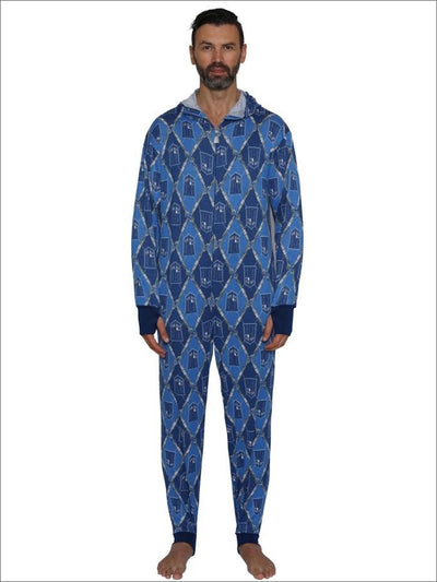 Doctor Who Tardis Print Hooded Union Suit Onesie Pajamas- 2X / Blue