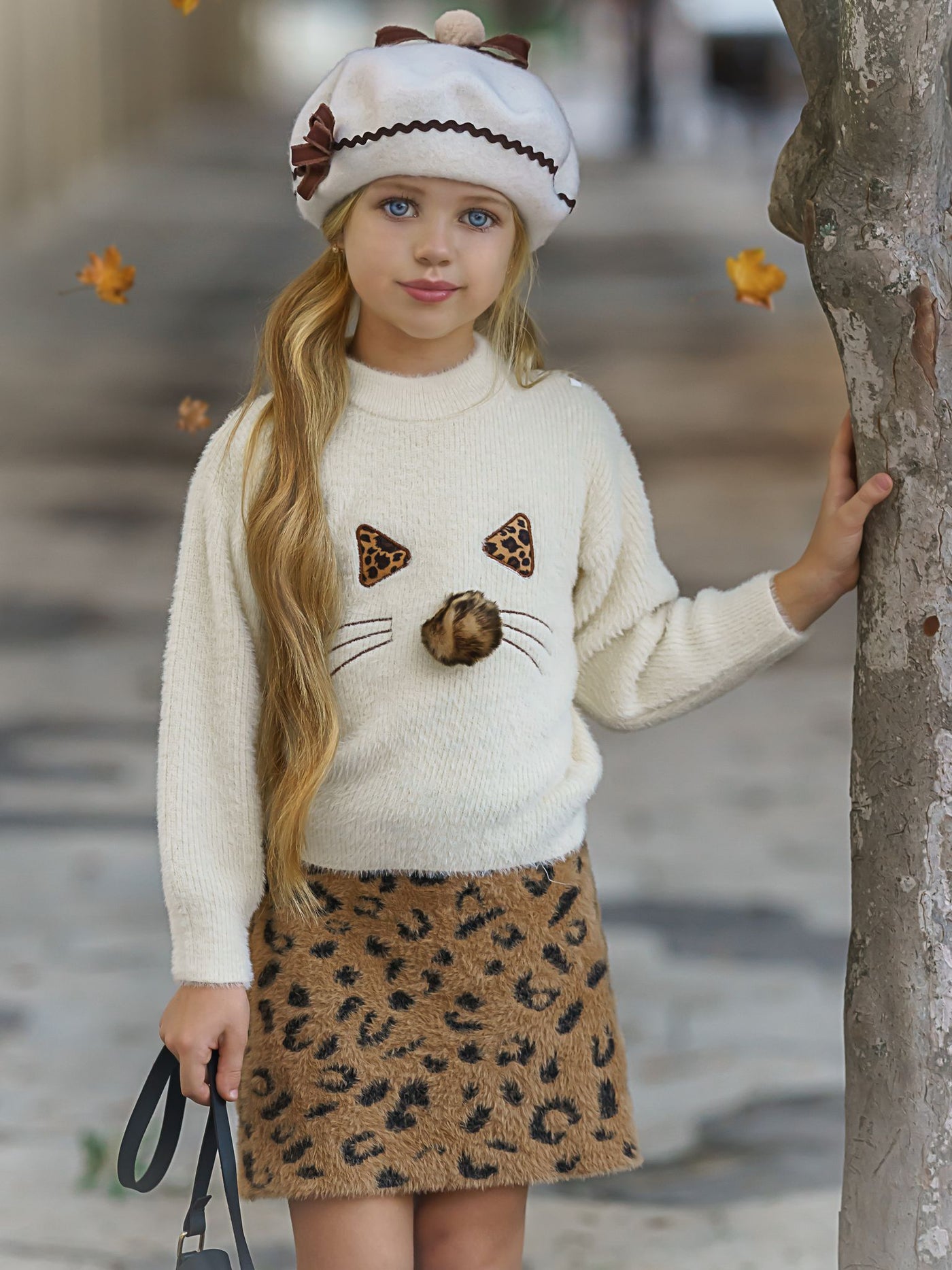 Little Girls Fall Outfits | Kitty Sweater & Skirt Set | Mia Belle Girls