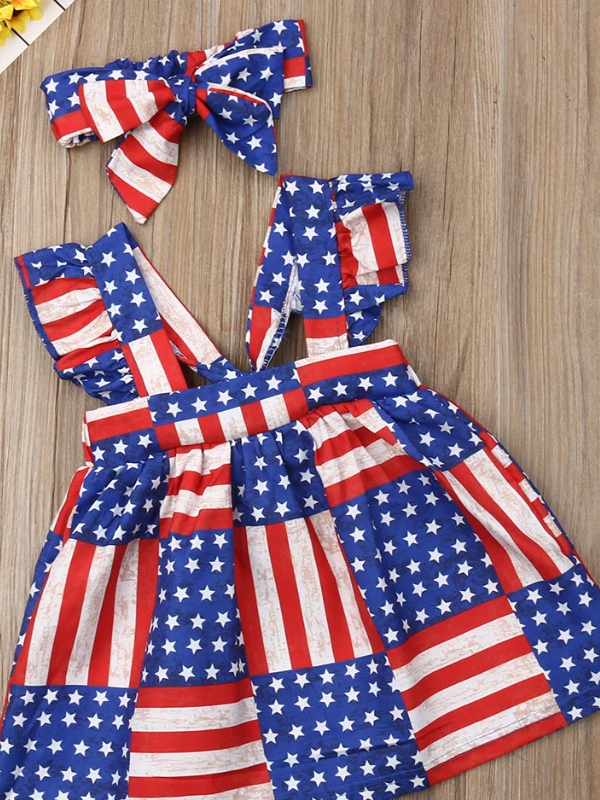 Girls Patriotic Stars and Stripes Checkered Dress