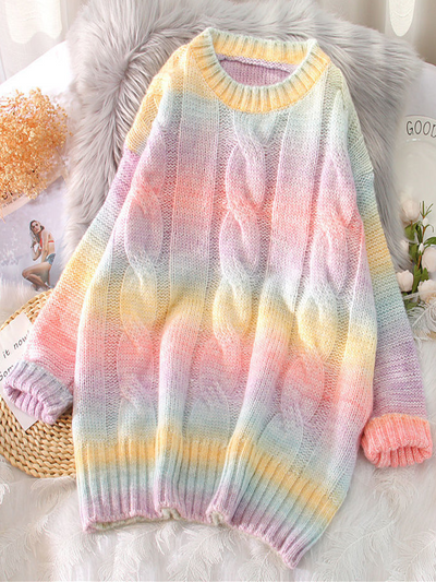 Women's Candy Color Tie-Dye Loose Knit Sweater Pink