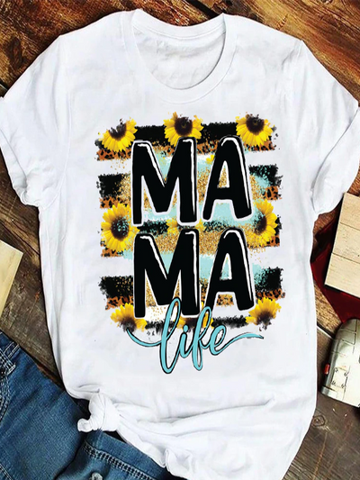 Women's "Mama Life" Striped Sunflower Top