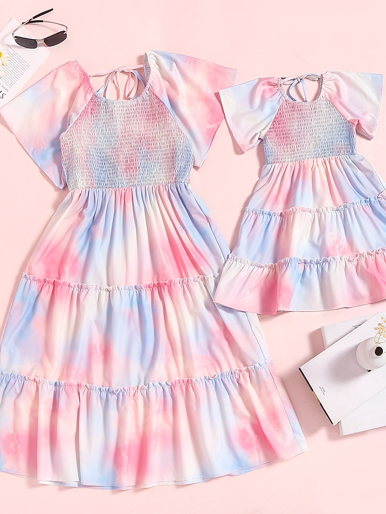 Mommy and Me Matching Pastel Tie Dye Ruffle Dress - Mia Belle Girls