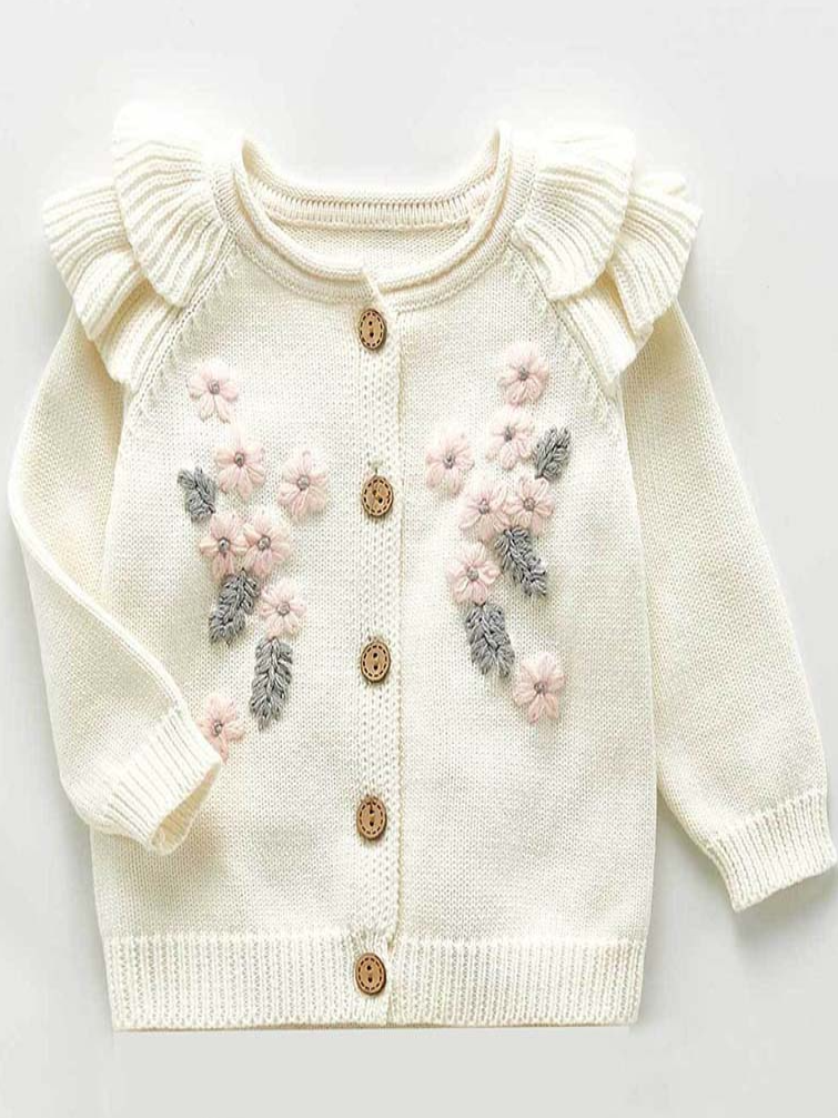 Baby Pretty Petal Ruffle Shoulder Button-Down Cardigan White