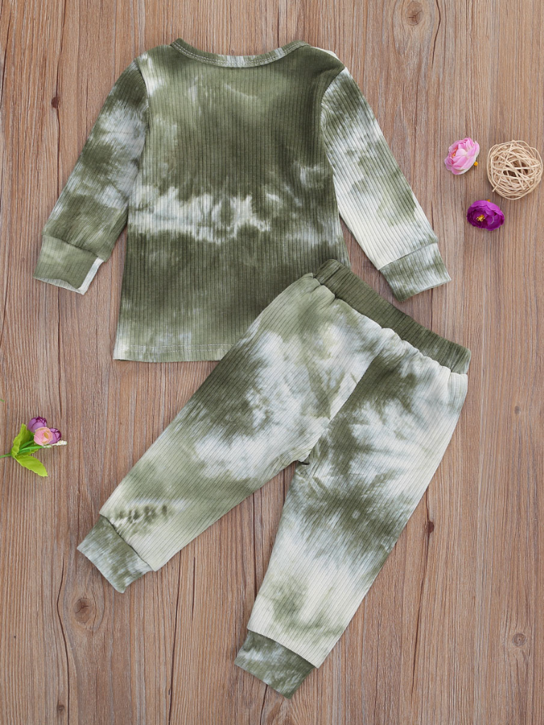 Baby Tie-Die Toddler Ribbed Long Sleeve Shirt and Legging Set Green