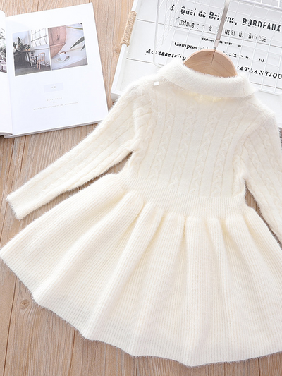 Preppy Chic Dresses | Creme Pleated Sweater Dress | Mia Belle Girls