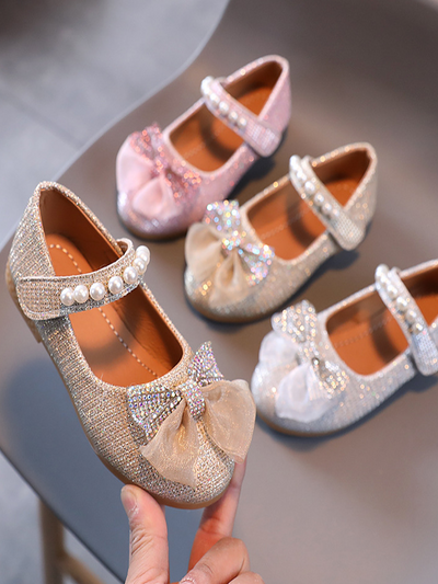 Girls Pearls and Bow Mary Jane Flats By Liv and Mia - Girls Shoes