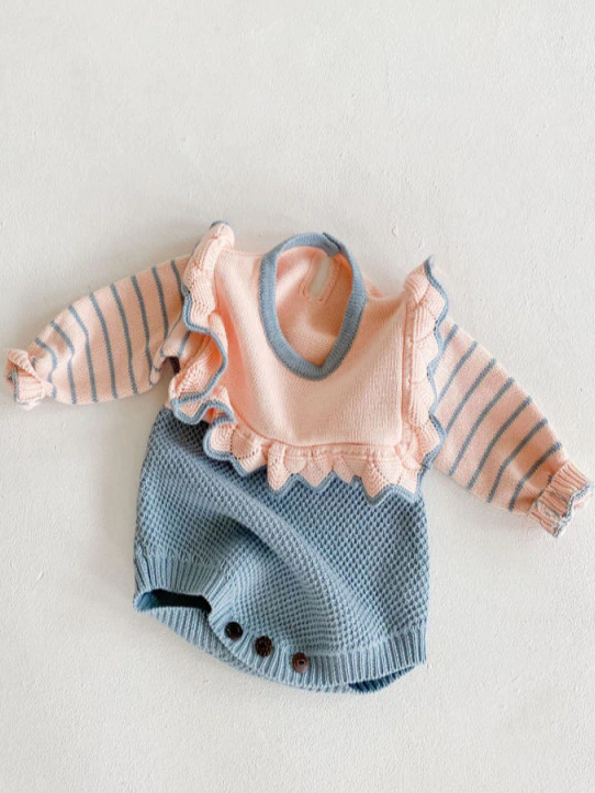 Baby Little Miss Sassy Stripes Onesie Sweater - Blue