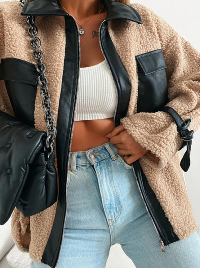 Women's Fab Faux Leather Lined Fleece Full-Zip Cardigan