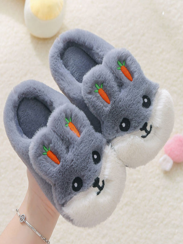 Girls Fluffiest Bunny House Slipper Slides By Liv and Mia - Grey