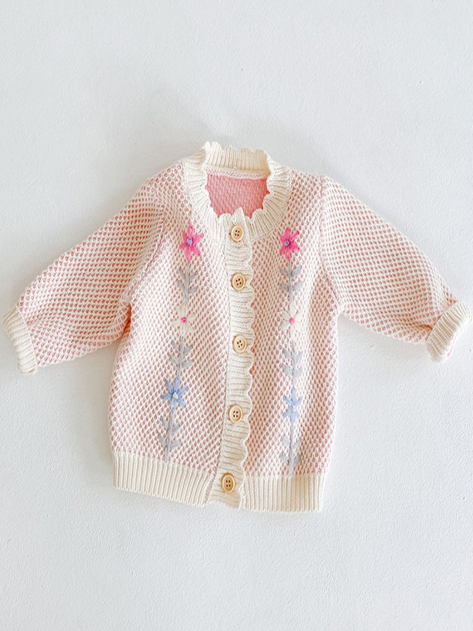Baby of the Valley Knit Flower Button-Down Cardigan