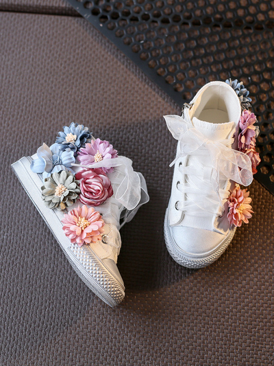 Back To School Shoes | Flower Tulle Canvas Sneakers | Mia Belle Girls