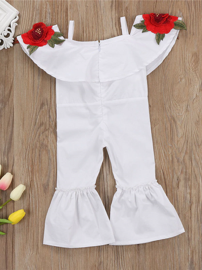 Girls Spring Outfits | Rose Embroidered Flared Bell Bottom Jumpsuit