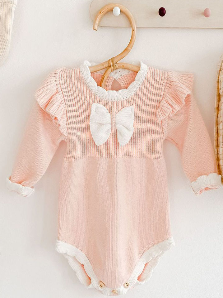 Baby "You're the Knit Girl" Long Sleeve Bowknot Romper Onesie