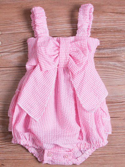Baby Cute Bows and Ruffles Striped Onesie