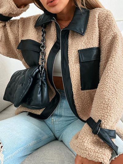 Women's Fab Faux Leather Lined Fleece Full-Zip Cardigan