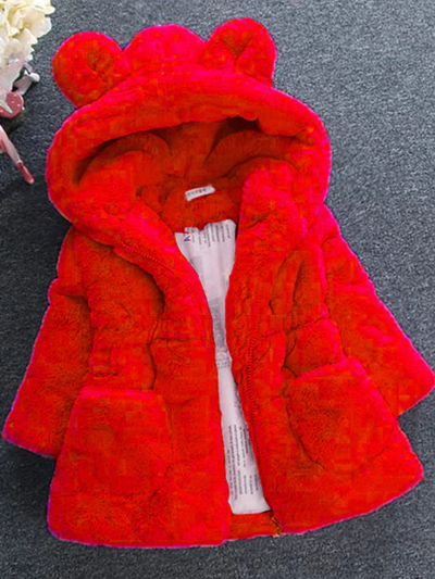 Girls Winter Tops | Plush Bear Ear Hoodie Fleece Jacket