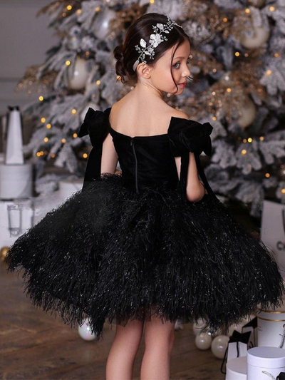 Set The Tone Black Faux Feather Mini Special Occasion Dress