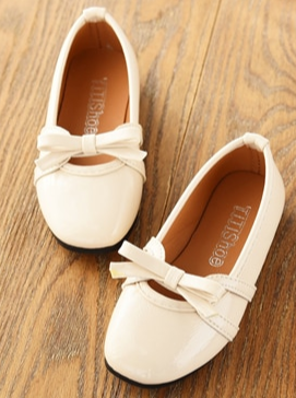 Girls Leather Flats with Bow Tie By Liv and Mia