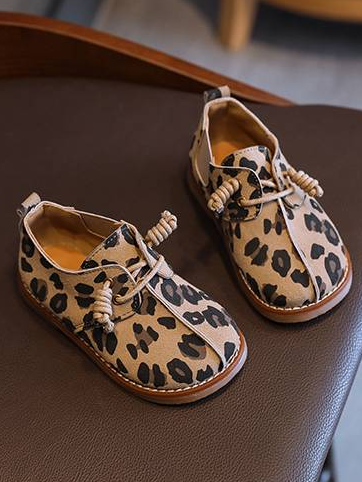 Girls Laced flat shoes- leopard, black and white