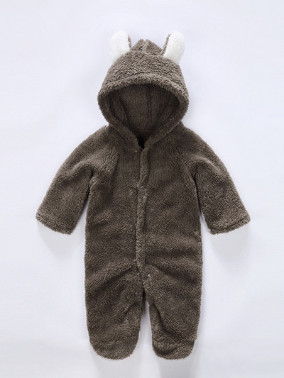 Baby Little Teddy Bear Fleece Onesie with Footies - Grey